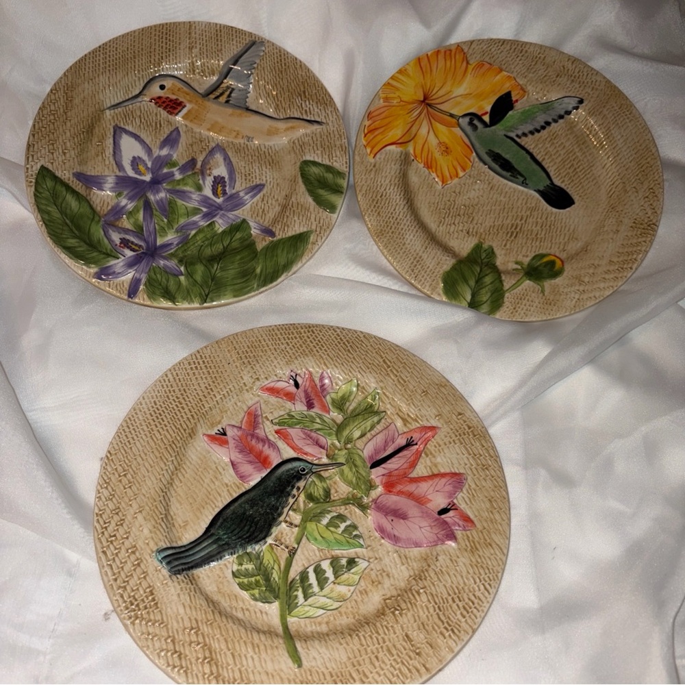 American Atelier Jungle Bird Plates  8 1/2in. Set Of 3 Plates